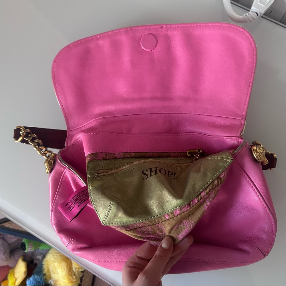 Y2K Juicy Couture Barbie Pink Leather Flap Shoulder Bag with Crystal Heart - Picture 4 of 11